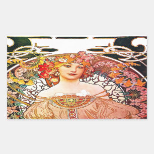 Alphonse Mucha Daydream Floral Vintage Art Nouveau Rectangular Sticker
