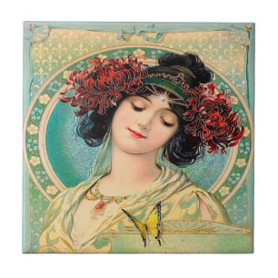 Alphonse Mucha Design Ceramic Tile. Tile