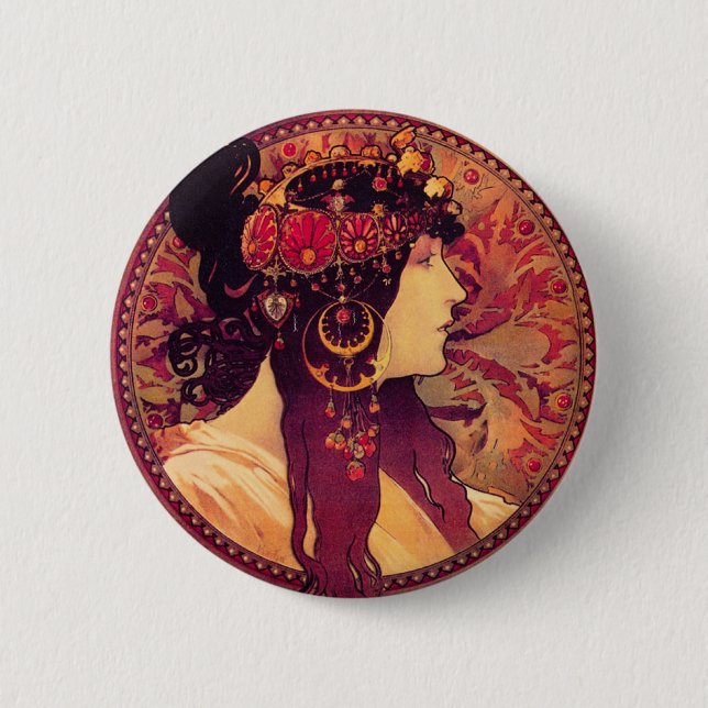 Alphonse Mucha Donna Orechini Button (Front)