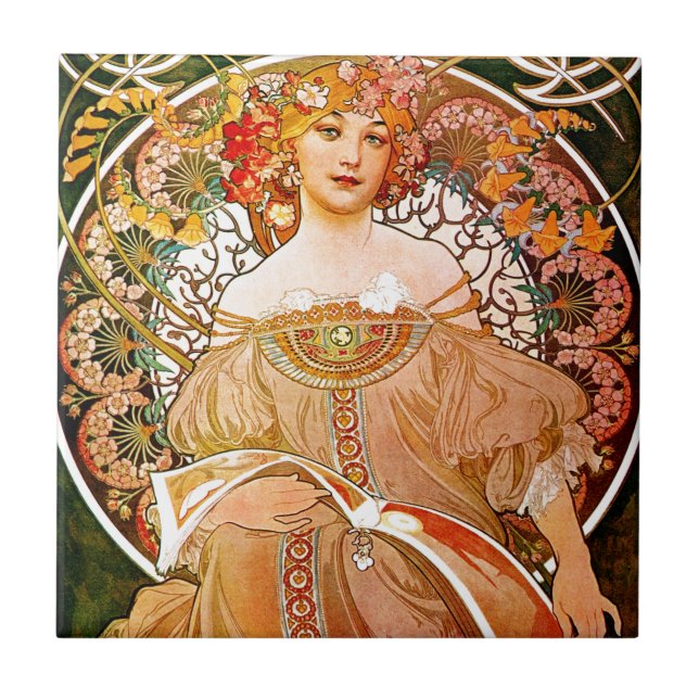Alphonse Mucha Dreaming (Reverie) Ceramic Tile (Front)