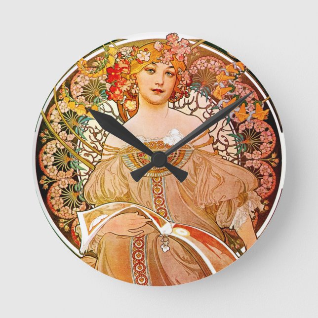 Alphonse Mucha Dreaming (Reverie) Round Clock (Front)