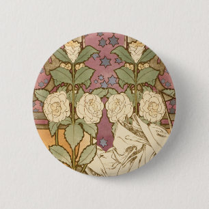 Alphonse Mucha Elegant Art Nouveau Stars Camellia 6 Cm Round Badge
