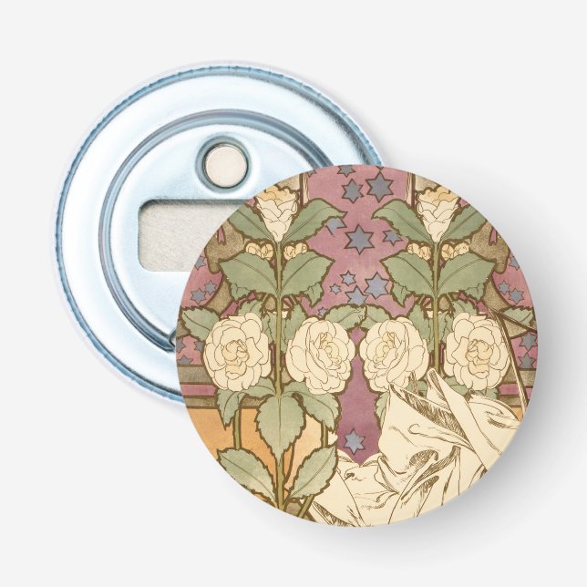 Alphonse Mucha Elegant Art Nouveau Stars Camellia  Bottle Opener (Front)