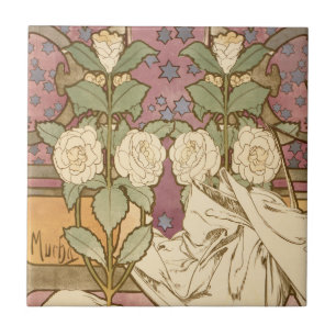 Alphonse Mucha Elegant Art Nouveau Stars Camellia Ceramic Tile