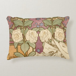 Alphonse Mucha Elegant Art Nouveau Stars Camellia  Decorative Cushion