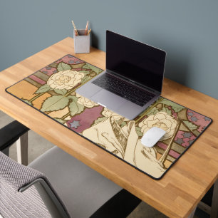 Alphonse Mucha Elegant Art Nouveau Stars Camellia Desk Mat