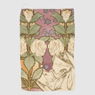Alphonse Mucha Elegant Art Nouveau Stars Camellia  Golf Towel