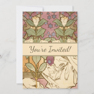 Alphonse Mucha Elegant Art Nouveau Stars Camellia Invitation