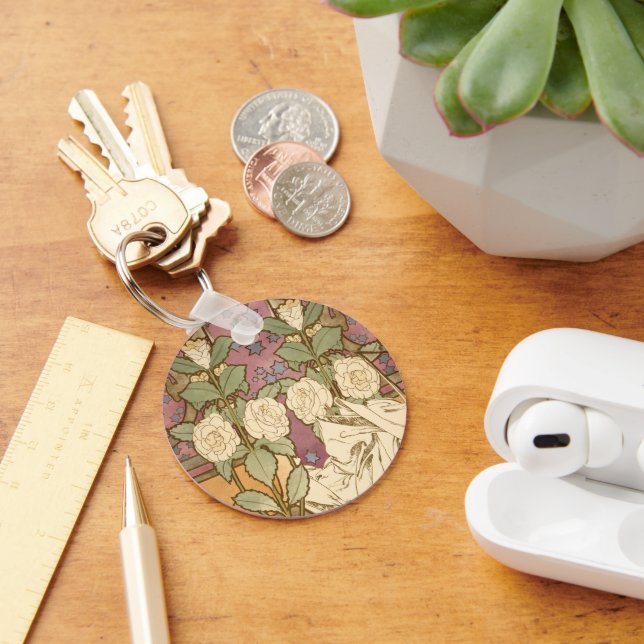 Alphonse Mucha Elegant Art Nouveau Stars Camellia  Key Ring (Desk)