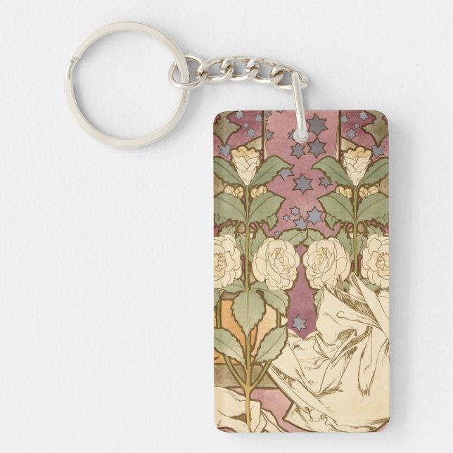 Alphonse Mucha Elegant Art Nouveau Stars Camellia  Key Ring (Front)