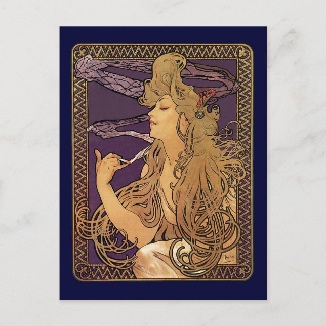 Alphonse Mucha Elegant Smoking Postcard (Front)