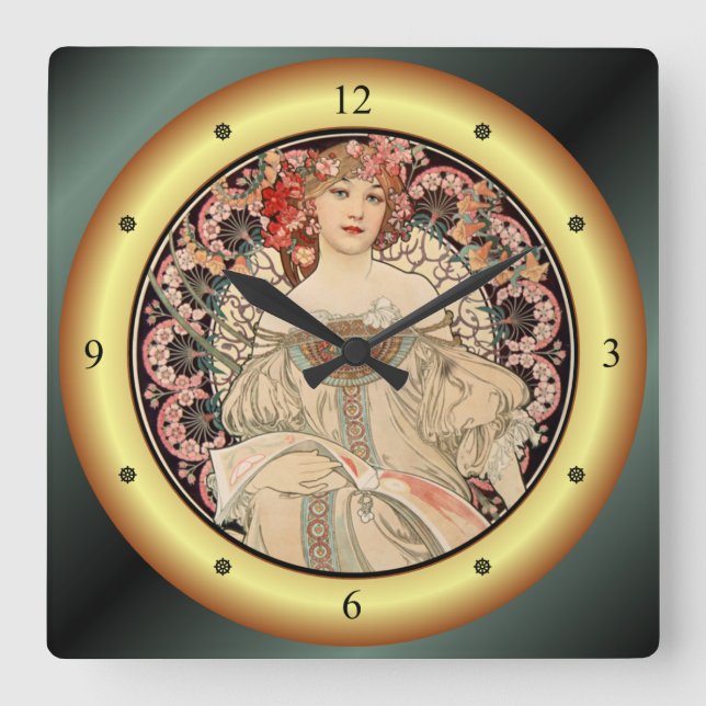 Alphonse Mucha ~ F. Champenois Imprimeur Editeur ~ Square Wall Clock (Front)