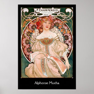 Alphonse Mucha F. Champenois on black Poster