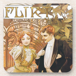Alphonse Mucha Flirt Art Nouveau Coaster Set