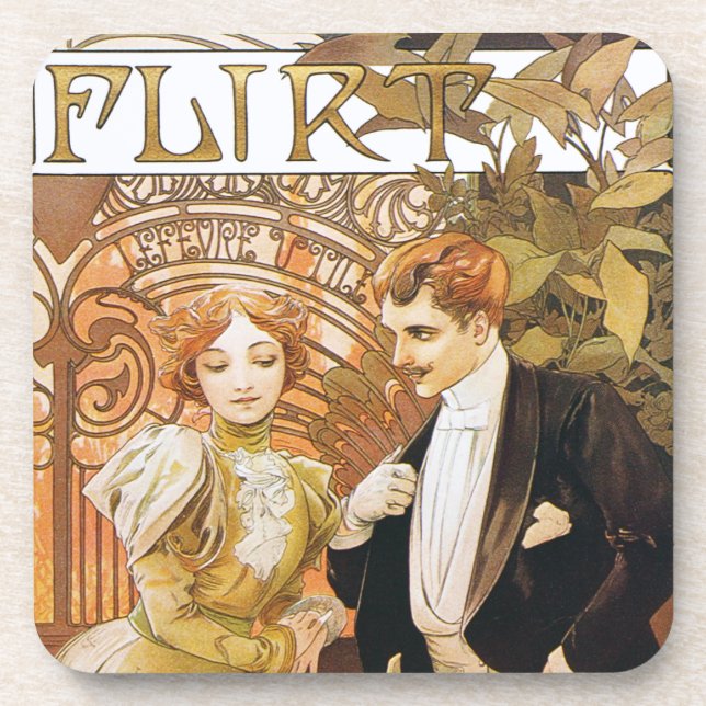 Alphonse Mucha Flirt Art Nouveau Coaster Set (Front)