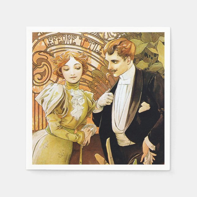 Alphonse Mucha Flirt Vintage Romantic Art Nouveau Napkin (Front)