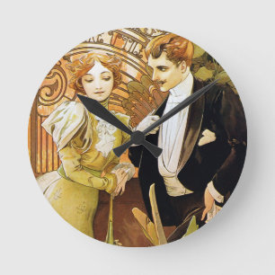 Alphonse Mucha Flirt Vintage Romantic Art Nouveau Round Clock