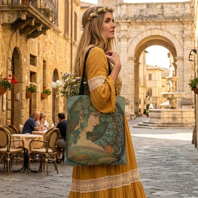 Alphonse Mucha floral girl vintage tote bag  (Creator Uploaded)