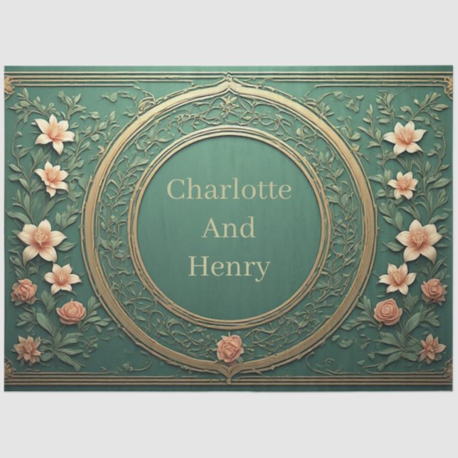 Alphonse Mucha Florals Opulence Sage Green Wedding Tissue Paper (Front)