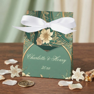 Alphonse Mucha Florals Vintage Sage Green Wedding Favour Box