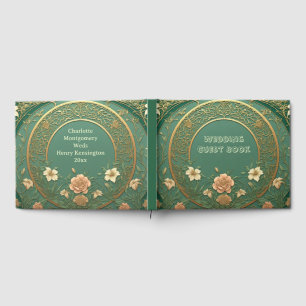 Alphonse Mucha Florals Vintage Sage Green Wedding  Guest Book