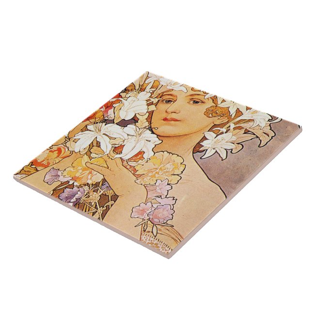 Alphonse Mucha Flower Ceramic Tile (Side)