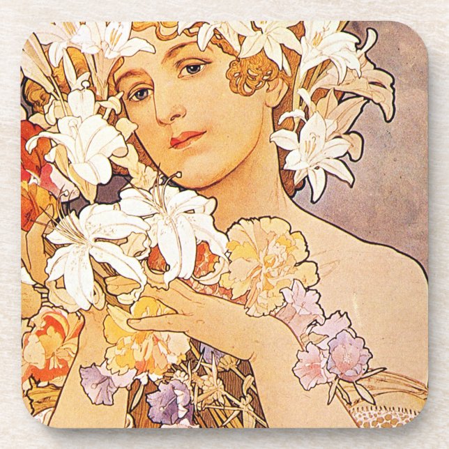 Alphonse Mucha Flower Coaster (Front)