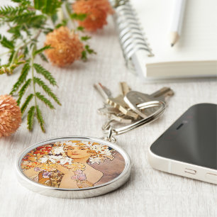 Alphonse Mucha Flower Key Ring