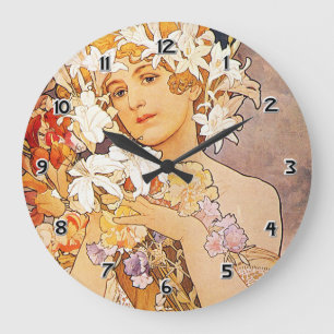 Alphonse Mucha Flower Large Clock