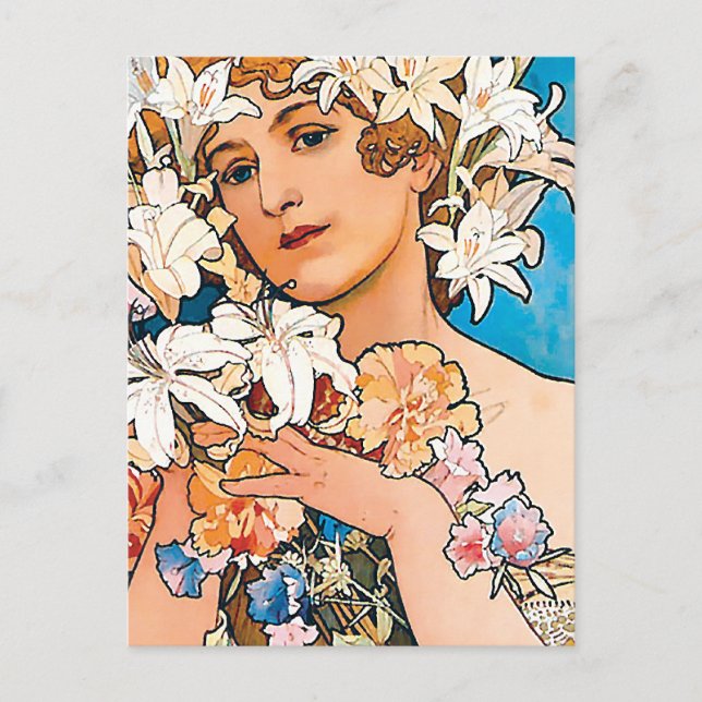 Alphonse Mucha - Flower - Retro Art Nouveau Postcard (Front)