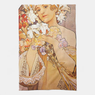 Alphonse Mucha Flower Tea Towel