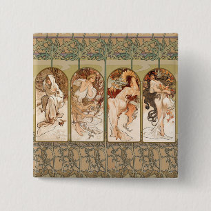 Alphonse Mucha Four Seasons 1897 Art Nouveau Panel 15 Cm Square Badge