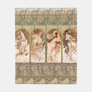 Alphonse Mucha Four Seasons 1897 Art Nouveau Panel Fleece Blanket