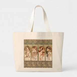 Alphonse Mucha Four Seasons 1897 Art Nouveau Panel Large Tote Bag
