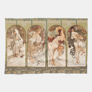 Alphonse Mucha Four Seasons 1897 Art Nouveau Panel Tea Towel
