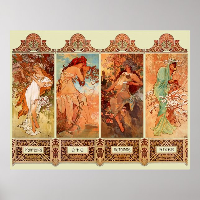 Alphonse Mucha Four Seasons Art Nouveau Poster (Front)