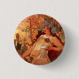 Alphonse Mucha, Four Seasons, Autumn 3 Cm Round Badge