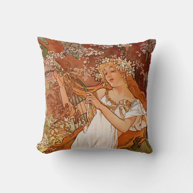 Alphonse Mucha, Four Seasons, Spring and Summer Cushion (Front)