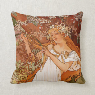 Alphonse Mucha, Four Seasons, Spring and Summer Cushion