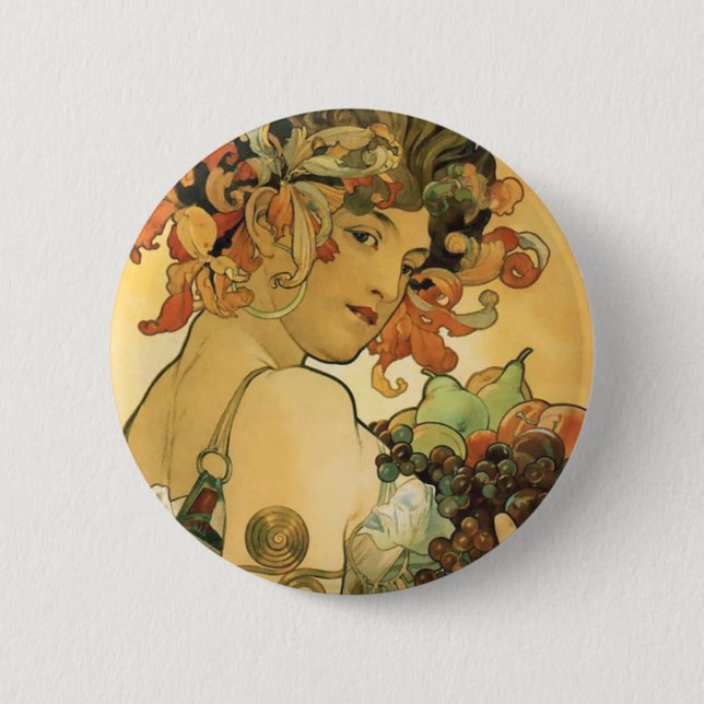 Alphonse Mucha ~ Fruit. 1897 6 Cm Round Badge (Front)