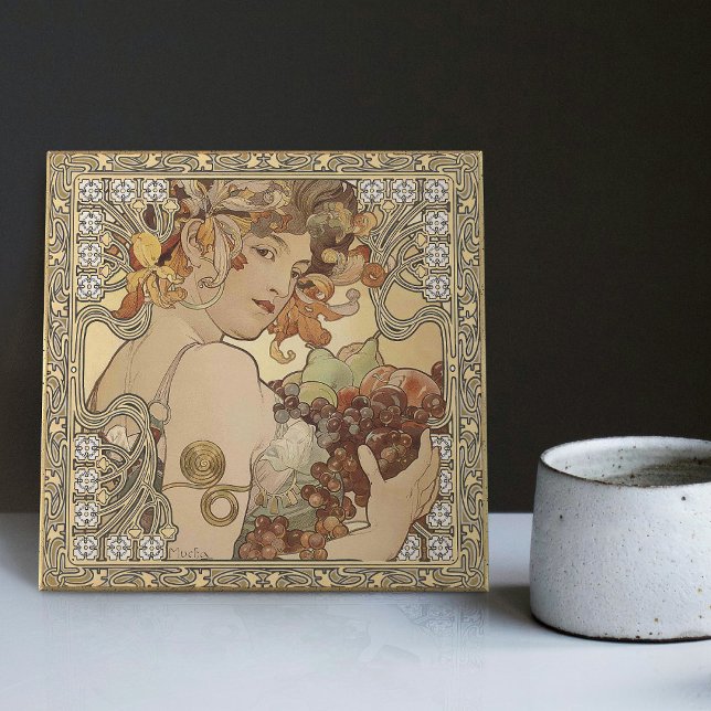 Alphonse Mucha Fruit Art Nouveau Vintage Ceramic Tile (Creator Uploaded)