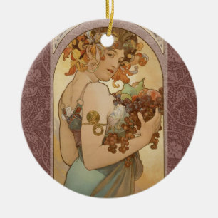 Alphonse Mucha Fruit Art Nouveau Vintage Maiden Ceramic Ornament