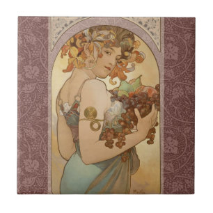 Alphonse Mucha Fruit Art Nouveau Vintage Maiden Ceramic Tile