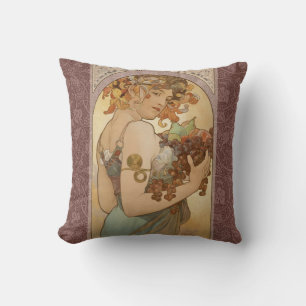 Alphonse Mucha Fruit Art Nouveau Vintage Maiden Cushion