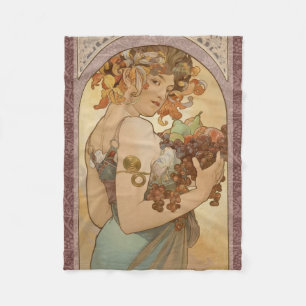 Alphonse Mucha Fruit Art Nouveau Vintage Maiden Fleece Blanket