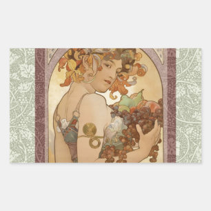 Alphonse Mucha Fruit Art Nouveau Vintage Maiden Rectangular Sticker