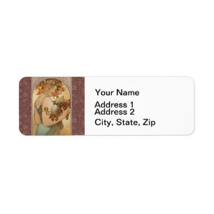 Alphonse Mucha Fruit Art Nouveau Vintage Maiden Return Address Label