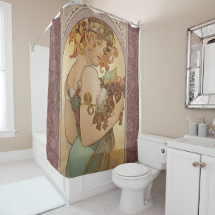 Alphonse Mucha Fruit Art Nouveau Vintage Maiden Shower Curtain