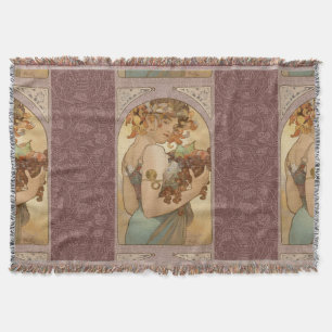 Alphonse Mucha Fruit Art Nouveau Vintage Maiden Throw Blanket