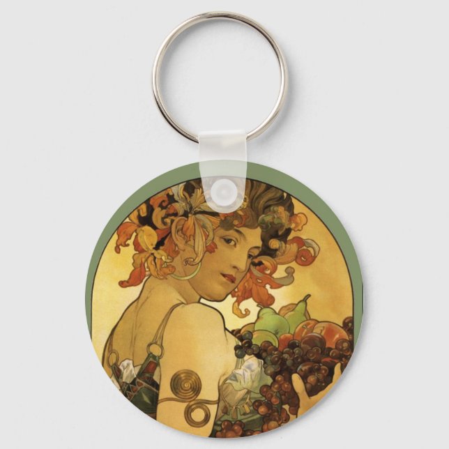 Alphonse Mucha Fruit Painting Key Ring (Front)